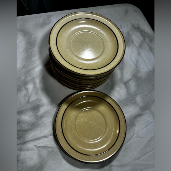 Pfaltzgraff Village Saucers - Set of 8 - Cream & Brown Trim - Made in USA - Picture 1 of 4